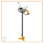 Fuente lavaojos de pedestal en acero inoxidable.